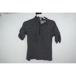 Tzu Tzu Shirt Womens Small Black White Polka Dot Zip Neck Golf Athletic Made USA
